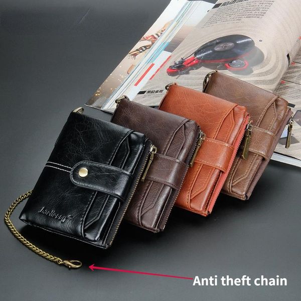 

wallets 2021 men's short pu leather wallet european retro multi card position chain anti-theft multifunctional zipper zero, Red;black