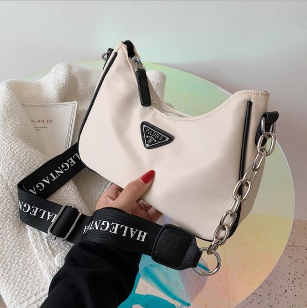 

2021 spring/summer nylon women's bag european and american one shoulder pure color simple broadband crossbody chain underarm bags