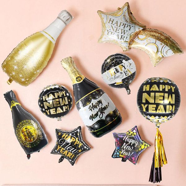 

party decoration years theme event foil balloons black gold bottle globos digit balloon christmas happy year decorations supplies