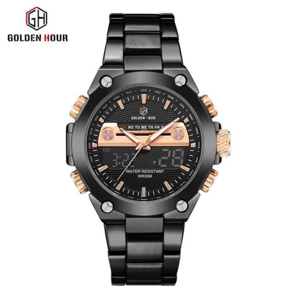 

new seller watch men brand goldenhour fashion quartz watches man wristwatch date display full steel male clock waterproof relogio masculino, Slivery;brown