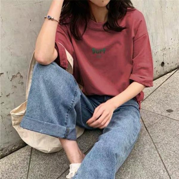 

women's t-shirt t-shirts women rosy basic style letter printed oversize 2xl all-match fashion students loose girl summer streetwear, White