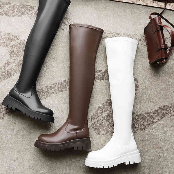 

boots platforms women over the knee-high fashion autumn winter round toe thick high heels outdoor casual zip long shoes woman wa7q, Black