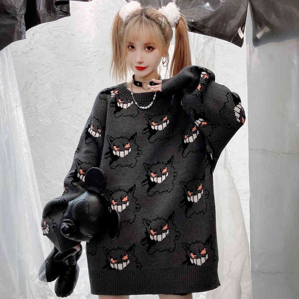 

women's sweaters japanese harajuku cartoon knitted winter fashion long sleeve kawaii sweater clothing oversized di6j, White;black