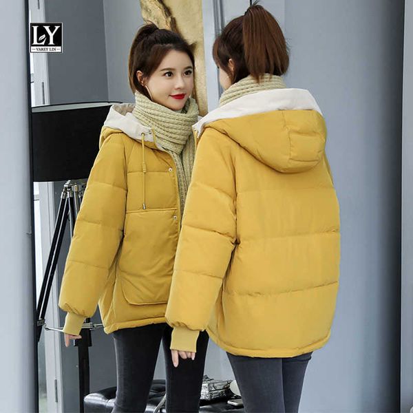 

ly varey lin winter cotton sweet coats women korean style loose plus size color patchwork thicken warm padded jackets 210526, Black