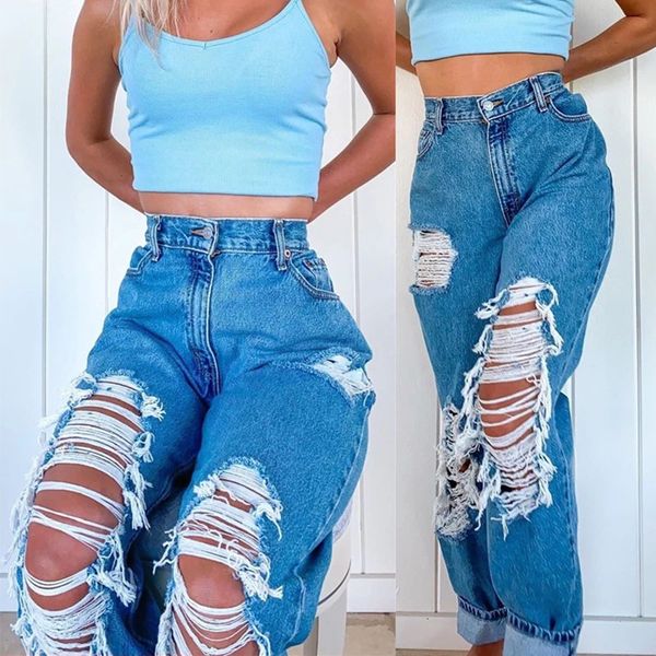 

jeans selling women's with holes showing thin pants, Blue