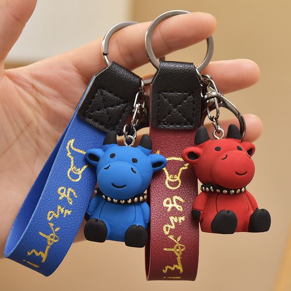 

2021 chinese zodiac year of the ox auspicious pendant high spirited transport cartoon resin hanging car key chain a1, Silver