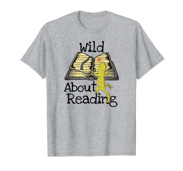 

wild about reading gecko book t-shirt gift for teachers, White;black