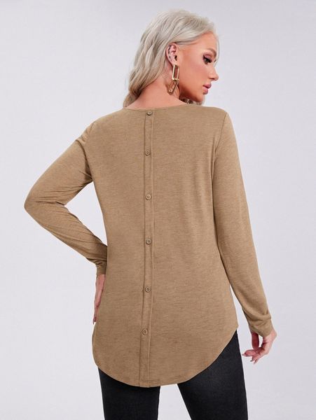 

button back curved hem tee x88n#, White