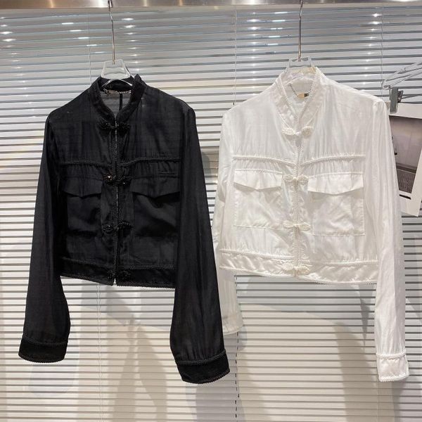 

women's jackets chinese style stand collar coil button thin sunscreen jacket women 2021 summer coat, Black;brown