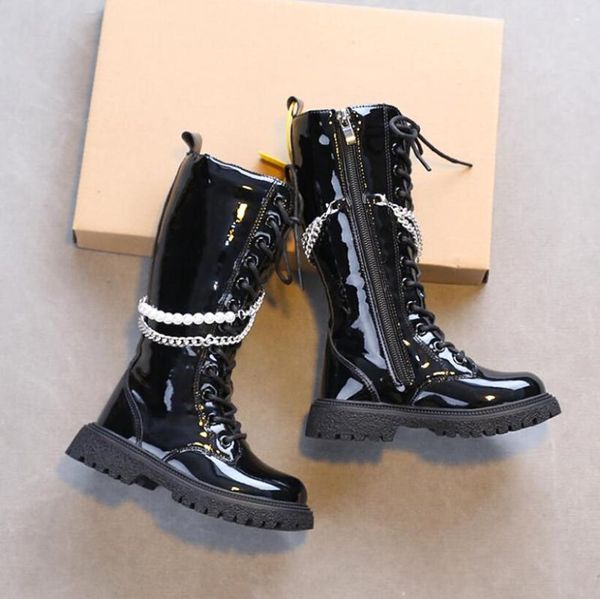 

boots children shoes girls autumn and winter side zipper boys snow children' pu leather warm for, Black;grey