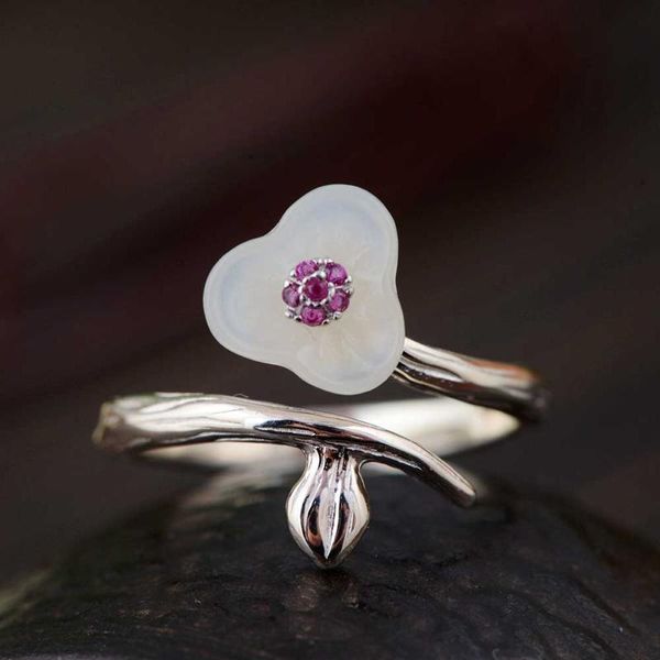 

silver ring natural hetian jade adjustable 100% original real s925 solid rings for women jewelry fine lotus cluster, Golden;silver