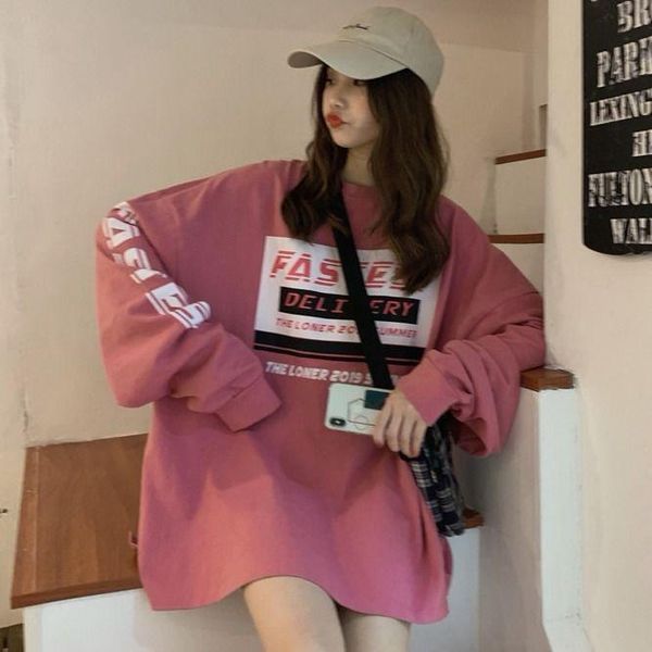 

women's t-shirt cotton long sleeve spring and autumn wear korean retro hong kong style student loose bf original suzerain, White