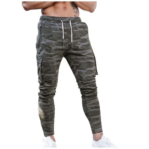 

men's pants fitness casual trousers solid color drawstring multi-pocket zipper pocket sports loose cargo, Black