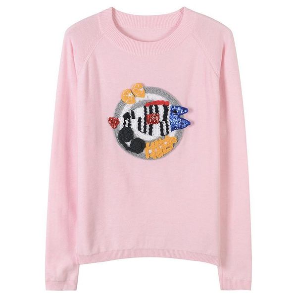 

women's sweaters women sweater slim fit sequin beading fish knitted pullovers color block animal embroidery long sleeve jumper autumn w, White;black