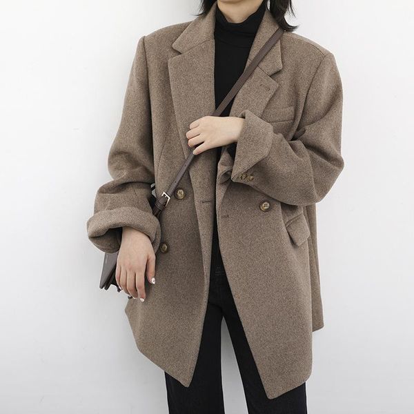 

women's wool & blends 2021 fashion women casual solid color adults autumn elagant long sleeve lapel neck coat, Black