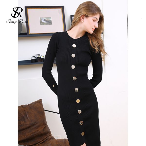 

casual dresses undesirable female singrain, knitted or crocheted, neck long elastic sleeve, thin sweater, fashionable autumn bodycon dress., Black;gray