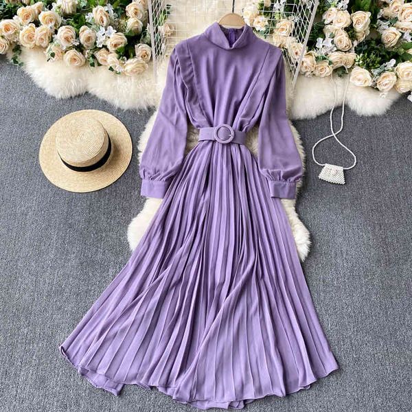

spring and summer solid color sundresses women's dress light elegant holiday orange pleated chiffon maxi femme robe 210514, Black;gray