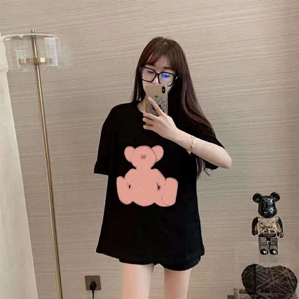

21ss women t shirt fashion letters with bear pattern tees mens summer cool plus size boys hip hop streetwear o-neck, White