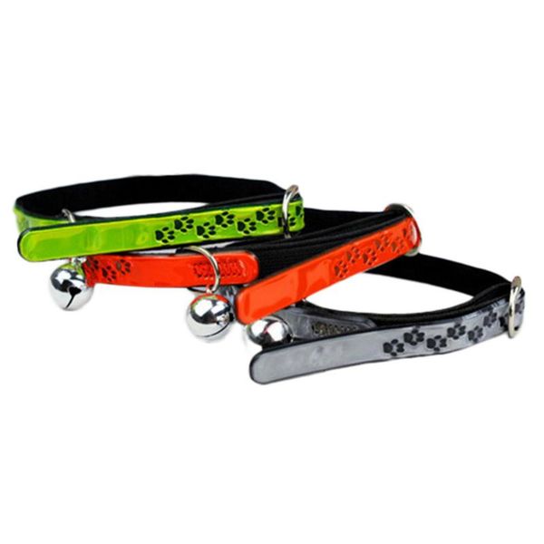 

cat collars & leads pu leather dog footprints reflect light small bell pet supplies