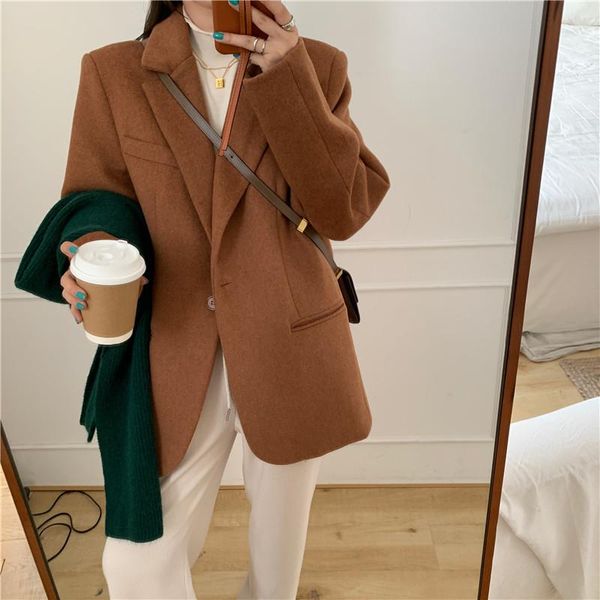 

women's suits & blazers ol notched vintage thick quilted blazer jacket 2021 autumn spring minimalist formal women loose suit coat, White;black