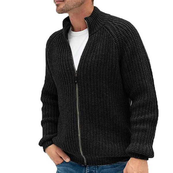 

men's sweaters 2021 cardigan sweater men western style solid color zipper turtleneck knitted coat long sleeve fashion casual simplicity, White;black