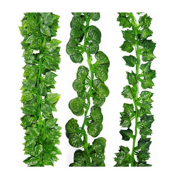 

2.2m long artificial plants green ivy leaves vine fake parthenocissus foliage home wedding bar hanging decorative flowers & wreaths
