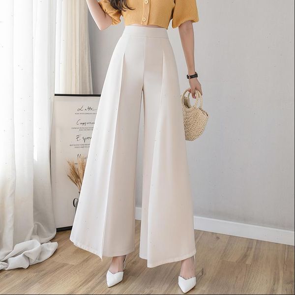

casual clothing summer chiffon loose womens pant high waist vertical thin split cargo women skirt 68i, Black;white