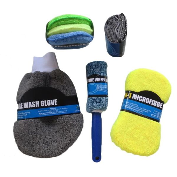 

car sponge 9pcs microfiber wash cleaning kit ultra soft edgeless 3* towels, applicator pads ,
