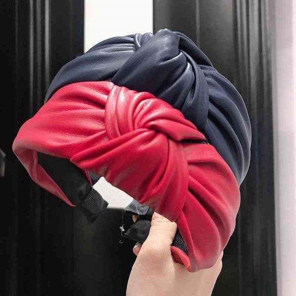 

knotted pu imitation leather fashion twisted wide edge head hoop face washing and hair pressing clip, Black;brown