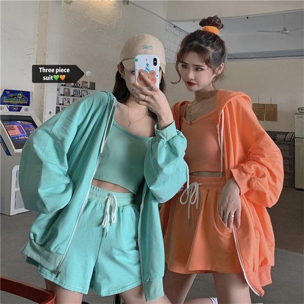 

women's tracksuits solid girls summer blouse women suit short sleeves shirt high waist wide leg trousers three piece shorts suits, Gray