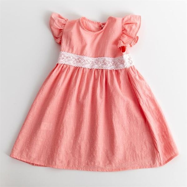 

loose summer kids lace fly sleeve dresses for girls princess girl sleeveless pure color 210521, Red;yellow