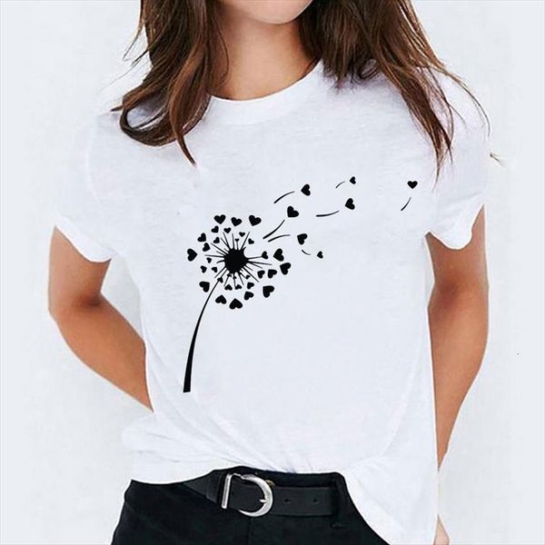 

graphic dandelion flying fashion women t shirt short sleeve print womens ladies female tee, White