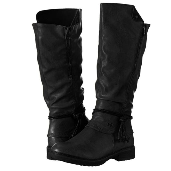 

414243 yards factory direct sales winter new european and american large size double zipper chunky heel low heel round head tall knight boot, Black