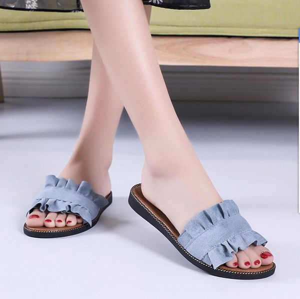 

ladies suede slippers summer sandals bohemian beach outdoor casual flat, Black