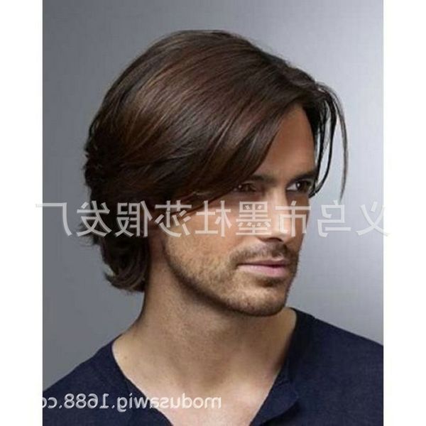

fashion men's hair wig slanting bangs short curly hair brown headgear, Black