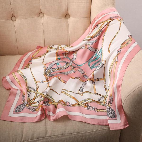 

scarves 2021 female occupation small scarf fashion beach towel neck spring summer square imitate silk, Blue;gray