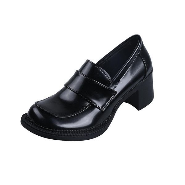 

chunky platform lolita shoes women black pu leather slip-on thick bottom pumps shallow ladies spring non-slip dress
