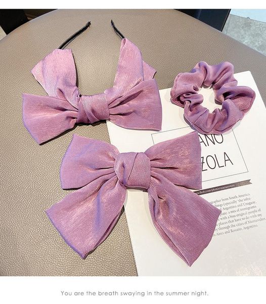 

beautiful big bow hair accessories fashion ribbon hairpin rubber band girl satin lady cute, Slivery;white