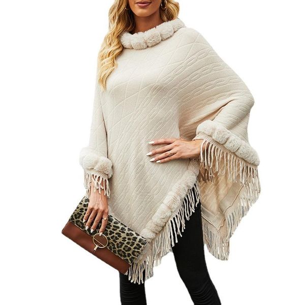 

women's sweaters autumn and winter pullover clock shawl sweater solid color wool collar women coat 2021, White;black