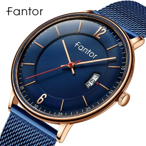 

wristwatches fantor brand men luxury fashion business waterproof quartz date man casual wrist watch blue, Slivery;brown