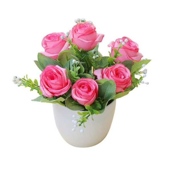 

decorative flowers & wreaths artificial bonsai fake rose flower plant with pot silk floral ornaments home garden party table decoration pogr