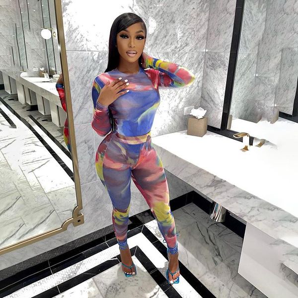 

women's two piece pants tie dye 2 pieces set women bodysuits+leggings matching sets suits tracksuits autumn 2021 fashion night club str, White