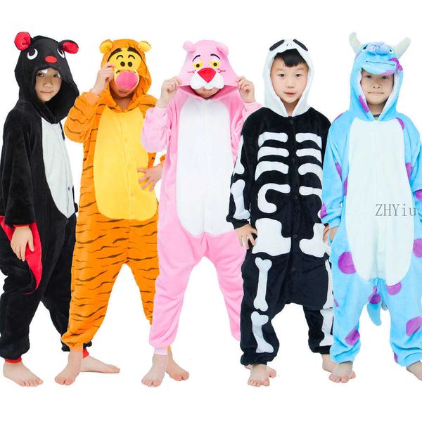 Kızlar Flanel Hayvan Pijama Setleri Çocuklar Kış Kapüşonlu Hayvan Unicorn Dikiş Kaplan Yarasa Karikatür Pijama Çocuk Pijama Onesies 210908