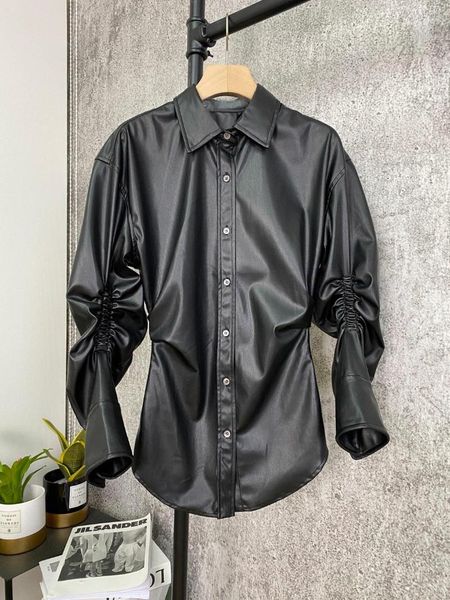 

autumn women pu leather shirt female casual fashion black long sleeve blouse ddxgz2v 11.12 women's blouses & shirts, White