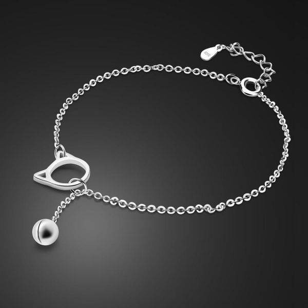 

link, chain simple style cute cat pendant design bracelet girl s925 sterling silver solid not fade valentine's day present, Black