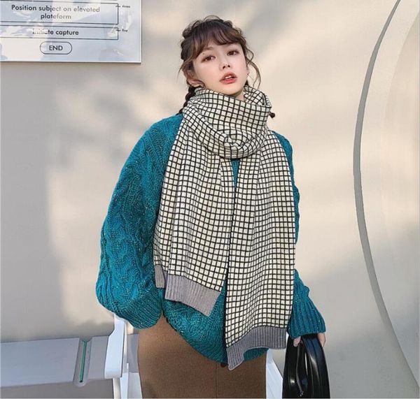 

scarves fashion winter scarf small plaid knitted wraps sharp angle shawls warm long narrow sweet girl skinny neckerchief, Blue;gray