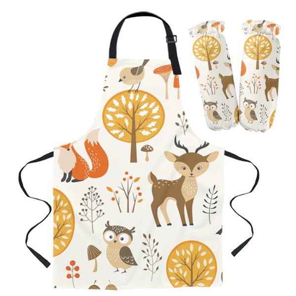 Grembiuli Grembiule squisito Kit Foresta Animale Autunno Bambini Cottura Pittura Bavaglino Uomo Donna Cucina Cucina Pulizia Maniche