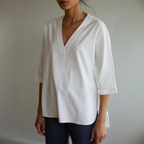 

women's blouses & shirts 2021 summer blouse casual solid plus size ladies v neck mujer camisetas holiday blusa femininas 3xl, White