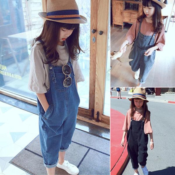 

children pants jeans 2021 spring and autumn korean denim overalls girls casual jumpsuits baby kids clothing trousers, Blue