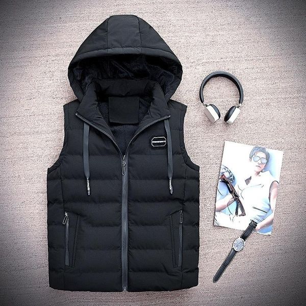 

men's jackets autumn and winter down cotton vest thickened hooded warm jacket shoulder large size loose tide, Black;brown